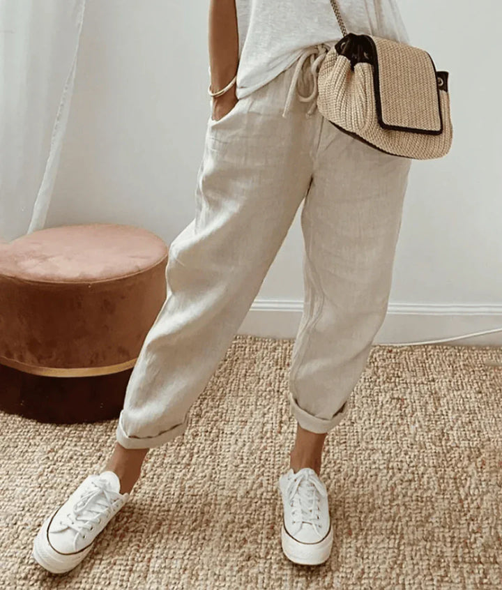Damen Mühelose Leinenhose in Beige