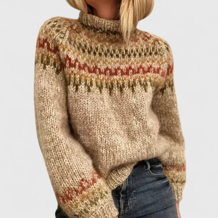 Damen Norweger Pullover elegant für Herbst in Braun