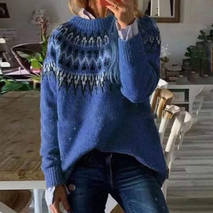Damen Norweger Pullover im Fair-Isle-Stil in Blau