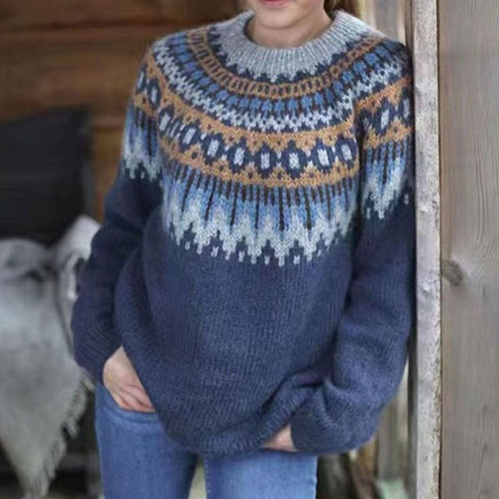 Damen Norweger Pullover im Fair-Isle-Stil in Grau