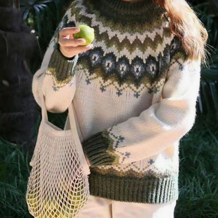 Damen Norweger Pullover im Fair-Isle-Stil in Grün