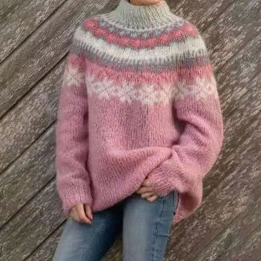 Damen Norweger Pullover im Fair-Isle-Stil in Rosa
