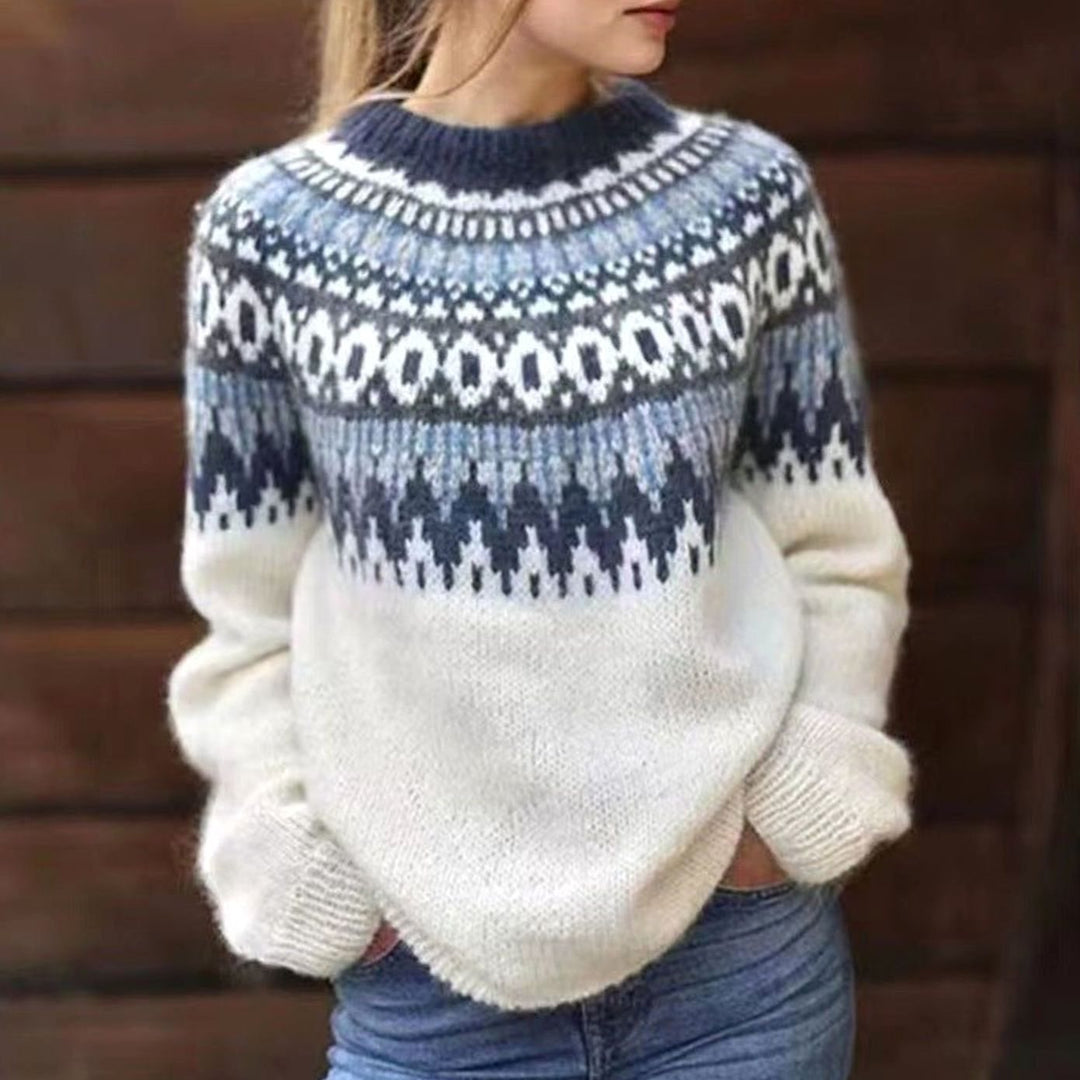 Damen Norweger Pullover im Fair-Isle-Stil in Weiß