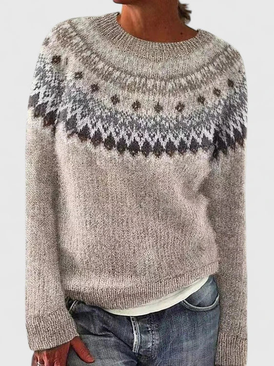 Damen Norweger Pullover im klassischen Stil in Beige