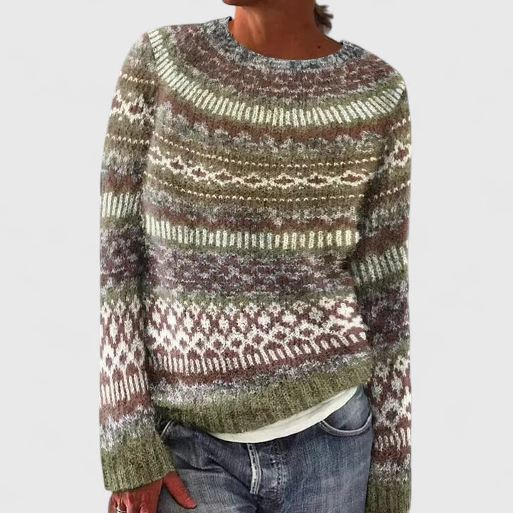 Damen Norweger Pullover im klassischen Stil in Dunkelgrün