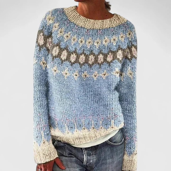 Damen Norweger Pullover im klassischen Stil in Hellblau