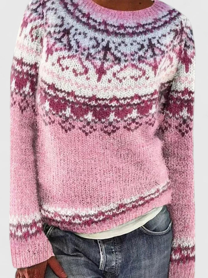 Damen Norweger Pullover im klassischen Stil in Pink/White