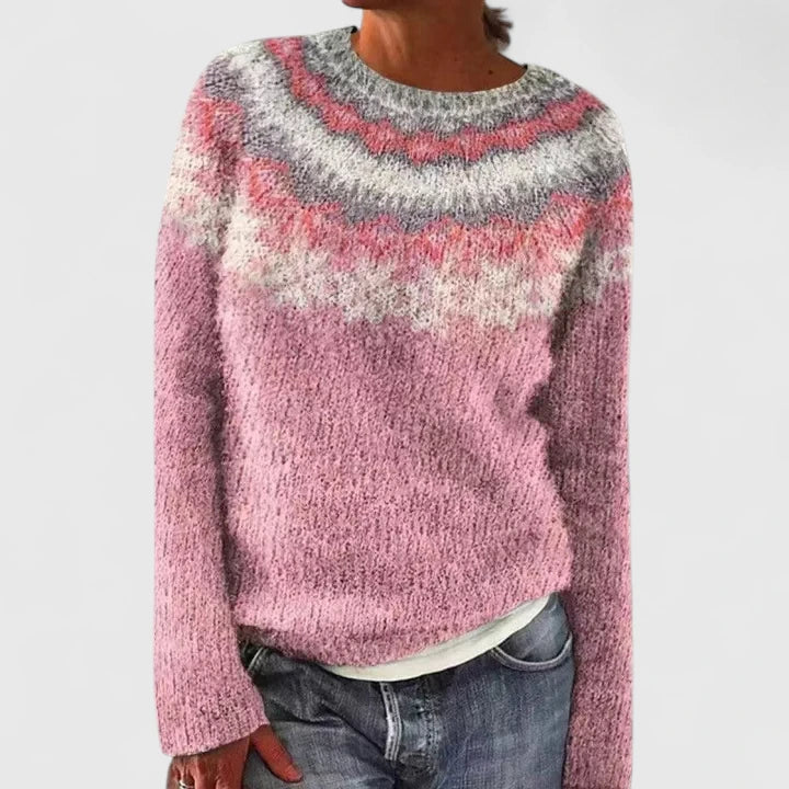 Damen Norweger Pullover im klassischen Stil in Rosa