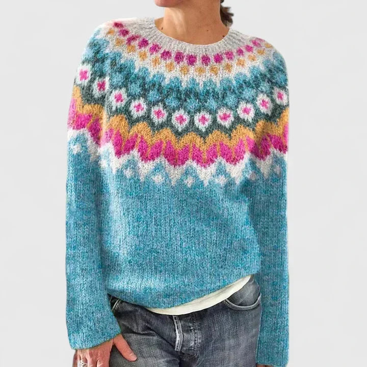 Damen Norweger Pullover im klassischen Stil in Sea Blue