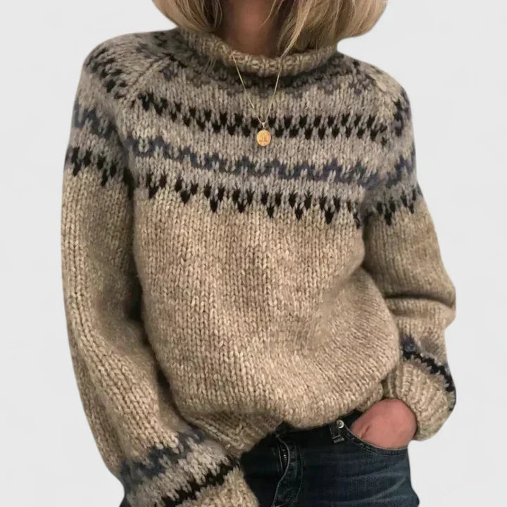Damen Norweger Pullover Klassisch und Gemütlich in Grau