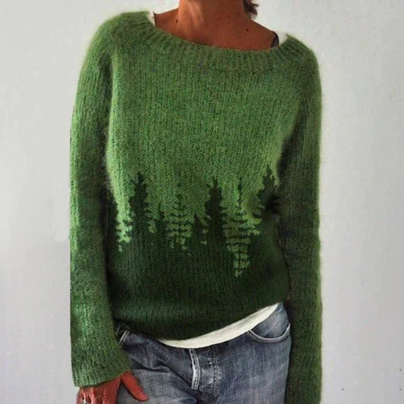 Damen Norweger Pullover mit gemütlichem Schnitt in Dunkelgrün