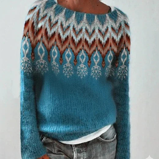 Damen Norweger Pullover mit gemütlichem Schnitt in Hellblau