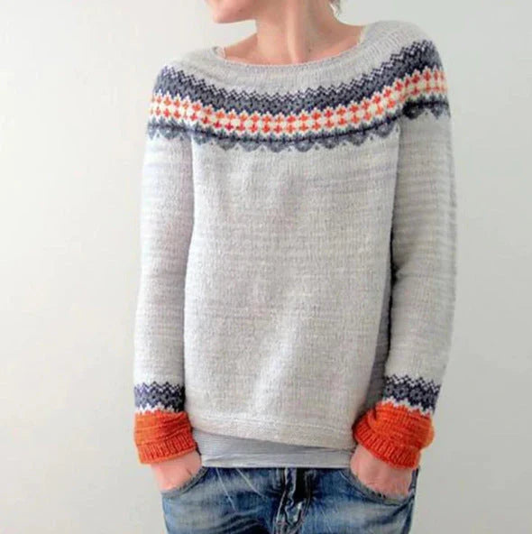 Damen Norweger Pullover mit gemütlichem Schnitt in Hellgrau