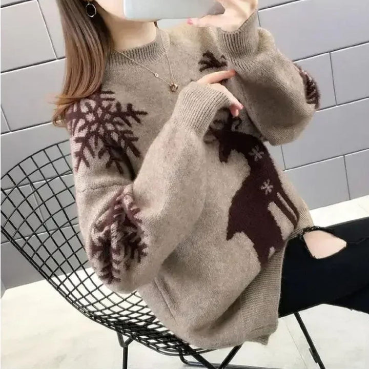 Damen Norweger Pullover mit Rentiermuster (4)