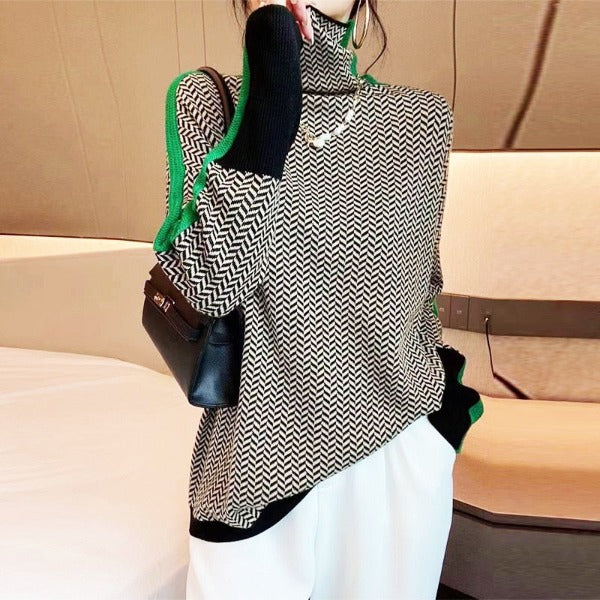 Damen Norweger Strickpullover mit Rollkragen in Grün