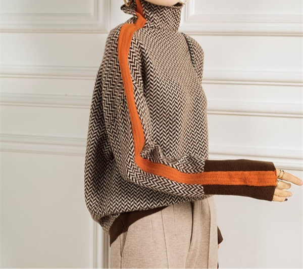 Damen Norweger Strickpullover mit Rollkragen in Orange