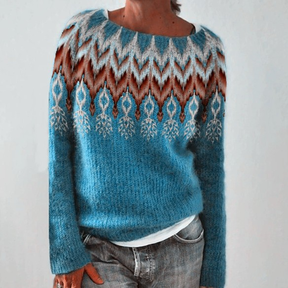 Damen Norwegerpullover aus Wolle im Retro-Stil in Blue/Winter
