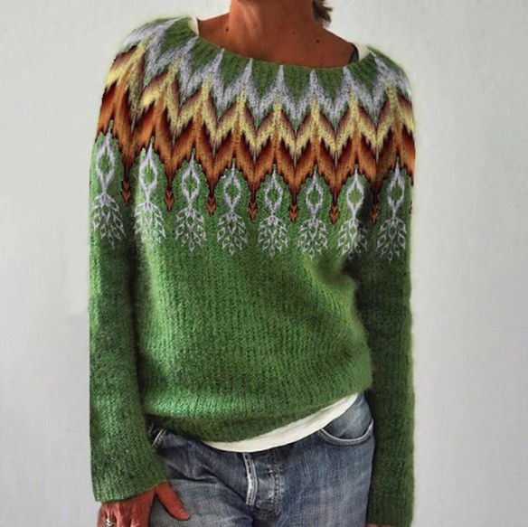 Damen Norwegerpullover aus Wolle im Retro-Stil in Green/Winter