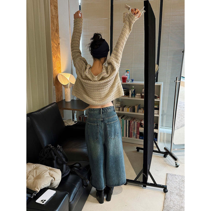 Damen Oversize-Ajourpullover Leicht für Übergangslooks (4)