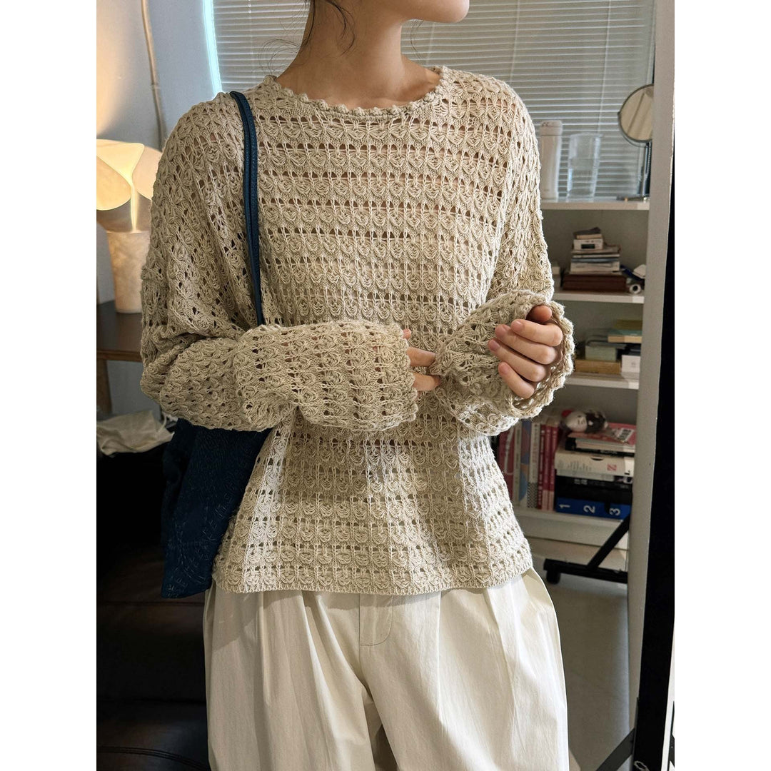 Damen Oversize-Ajourpullover Leicht für Übergangslooks in Apricot