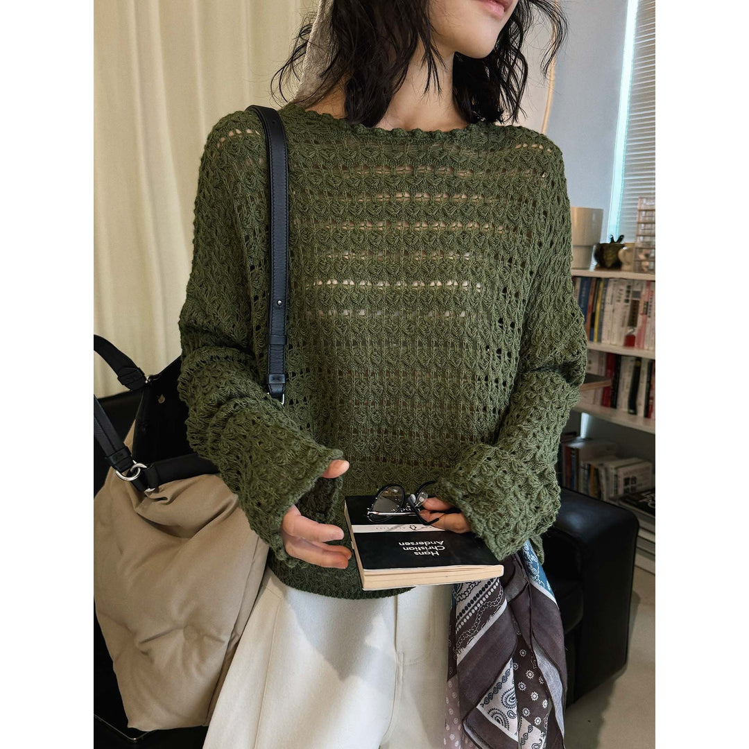 Damen Oversize-Ajourpullover Leicht für Übergangslooks in Grün