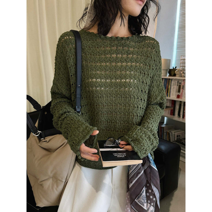 Damen Oversize-Ajourpullover Leicht für Übergangslooks in Grün