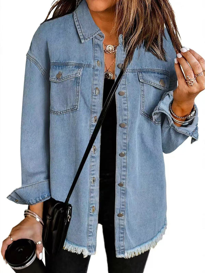 Damen Oversized Jeansjacke zum Schichten in Hellblau