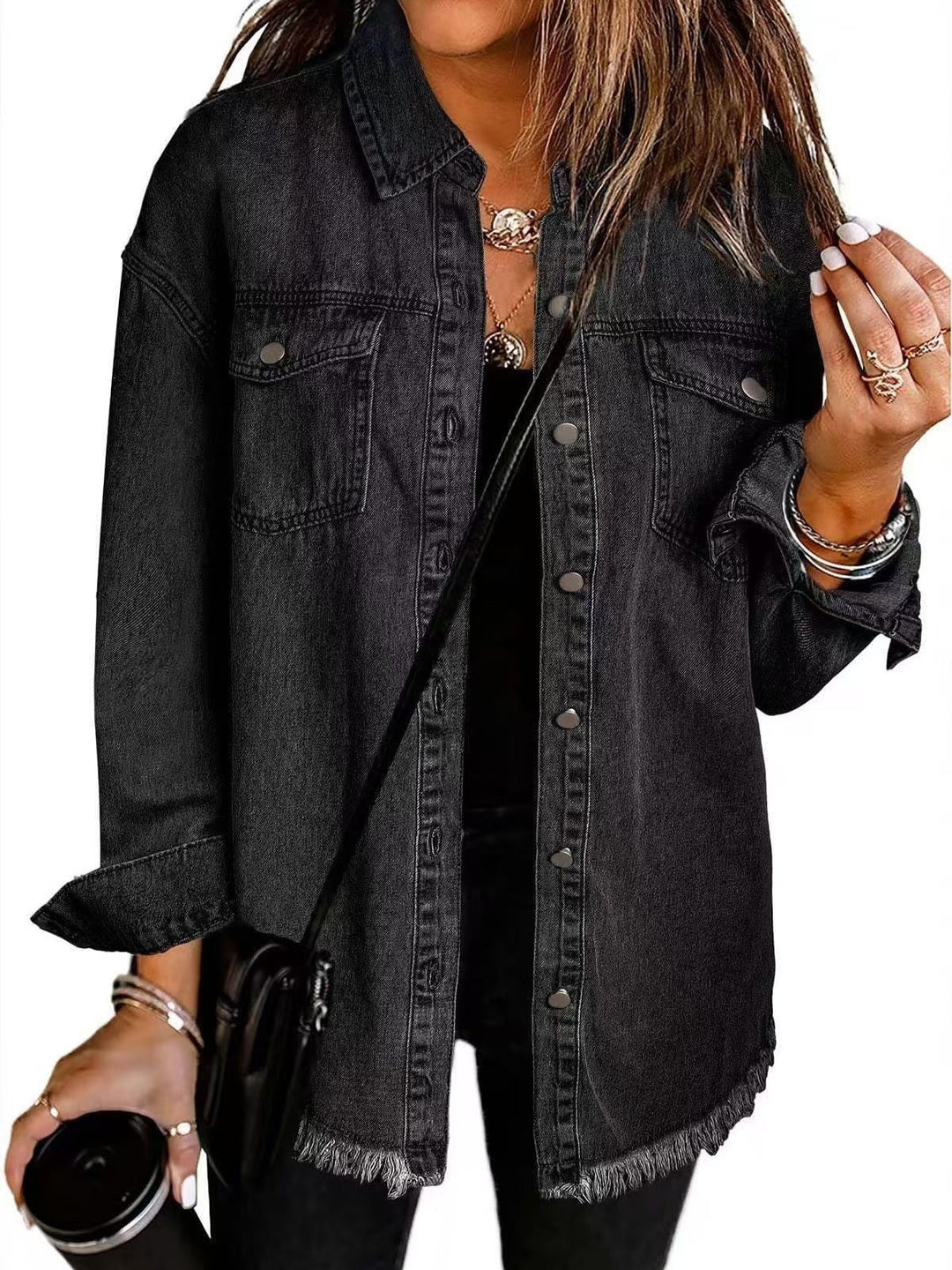 Damen Oversized Jeansjacke zum Schichten in Schwarz