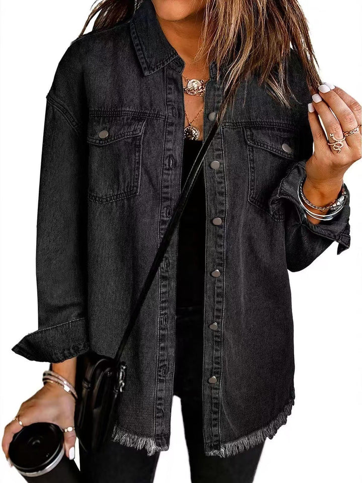 Damen Oversized Jeansjacke zum Schichten in Schwarz
