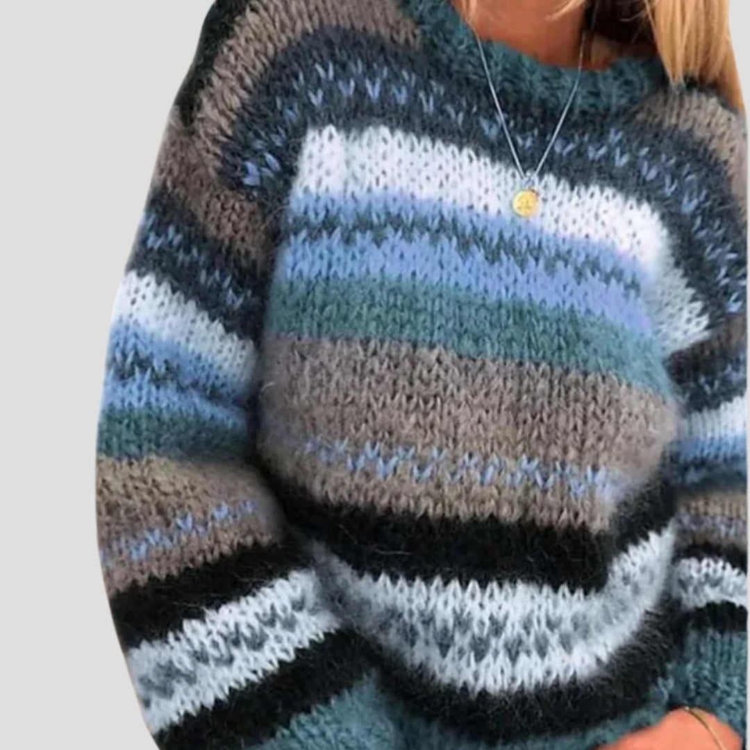Damen Oversized Strickjacke mit Streifen zum Schichten in Blau B