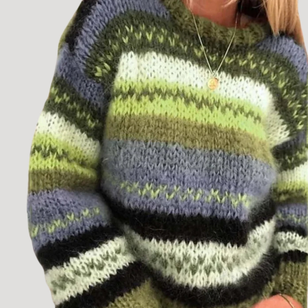 Damen Oversized Strickjacke mit Streifen zum Schichten in Grün
