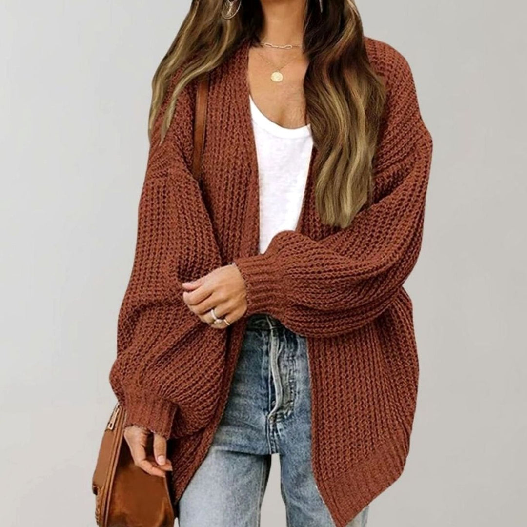 Damen Oversized Strickjacke Relaxed Fit in Coffee