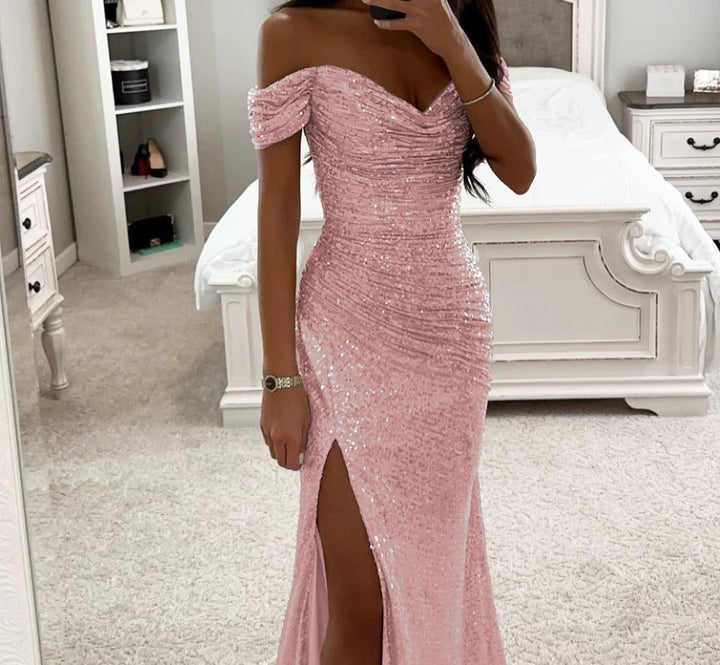Damen Pailletten Kleid für Hochzeitsgäste in Rosa