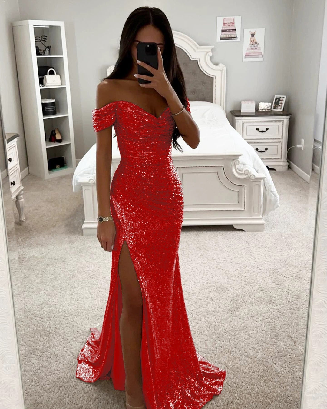 Damen Pailletten Kleid für Hochzeitsgäste in Rot