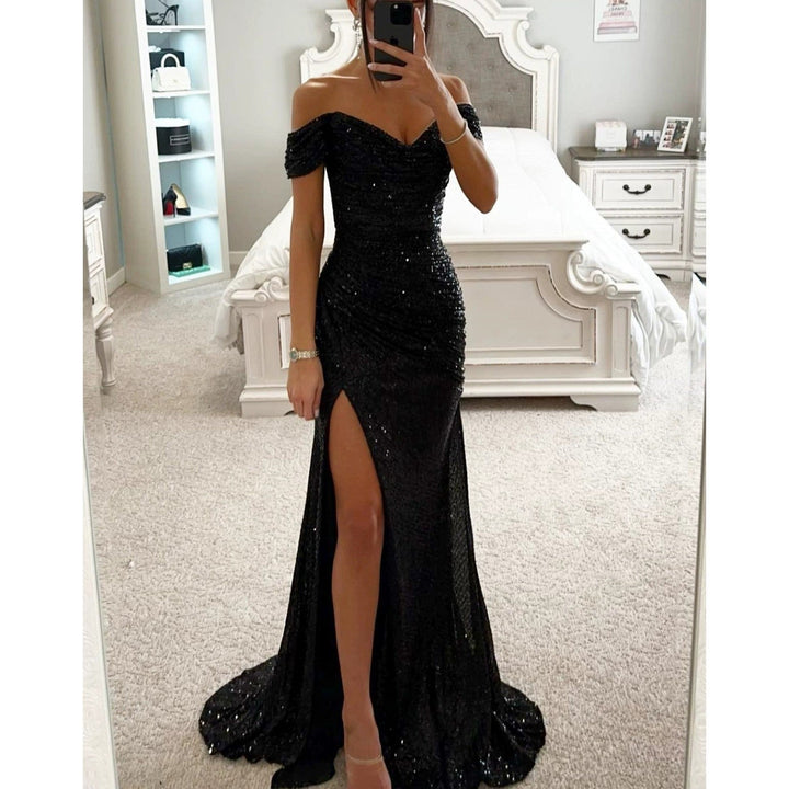 Damen Pailletten Kleid für Hochzeitsgäste in Schwarz