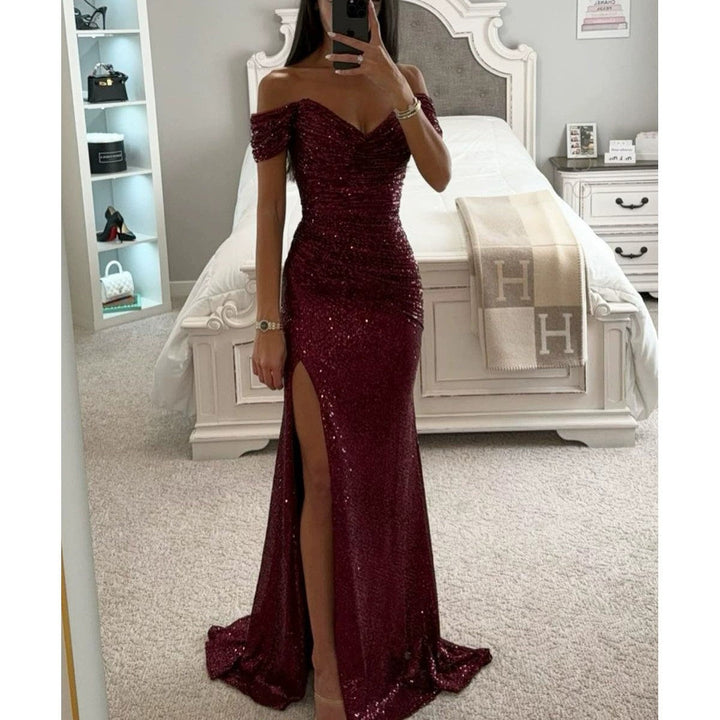 Damen Pailletten Kleid für Hochzeitsgäste in Weinrot