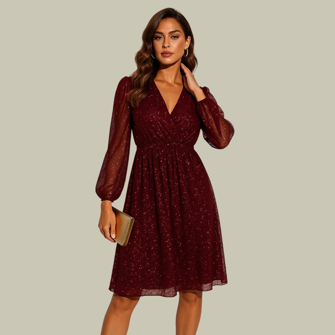 Damen Pailletten Mini-Kleid für Hochzeitsgäste in Rot