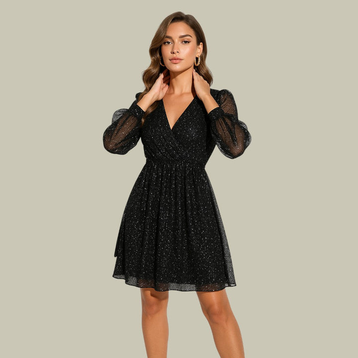 Damen Pailletten Mini-Kleid für Hochzeitsgäste in Schwarz