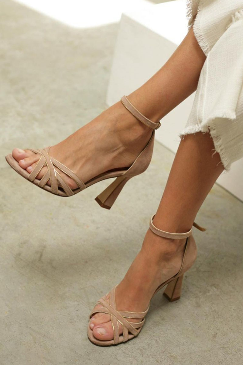 Damen Patchwork Peeptoe Absätze für den Sommer in Braun