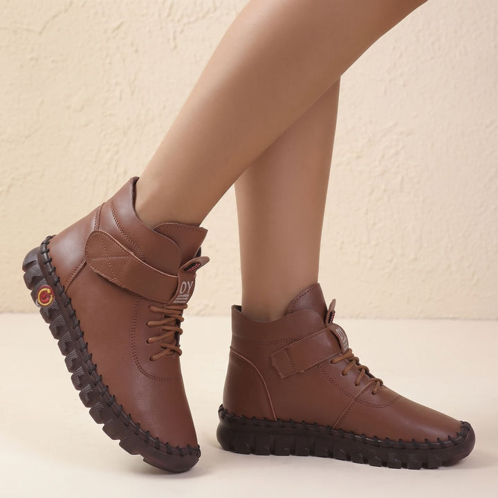 Damen Plateau Stiefel für den Alltag in Braun