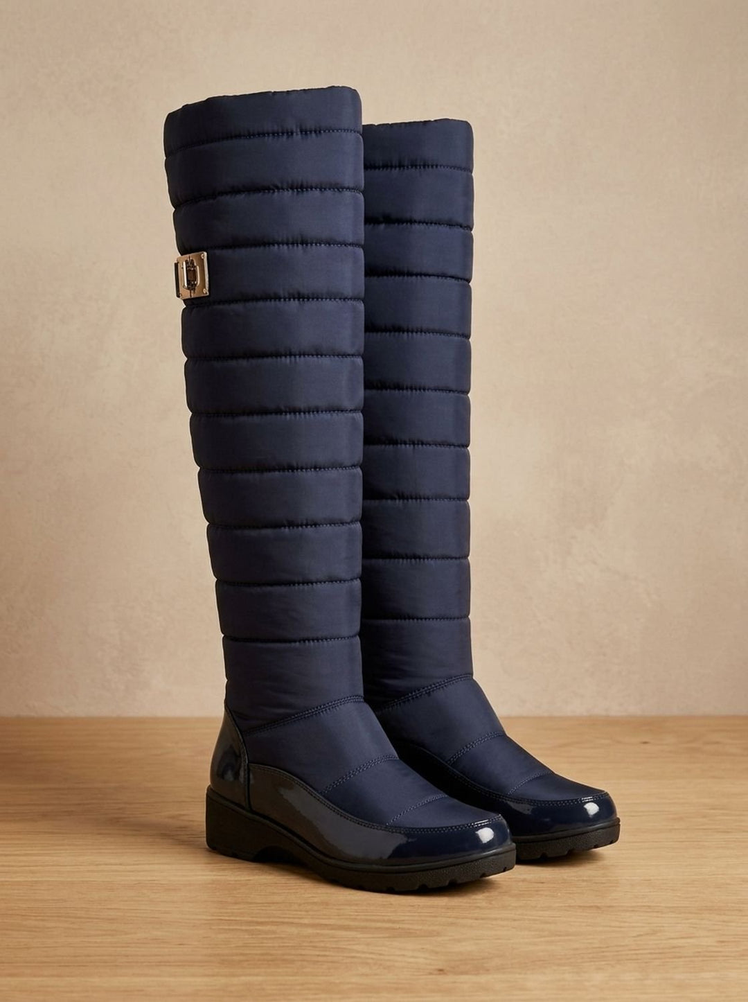 Damen Plateau-Stiefel warm gefüttert für Winter in Marineblau