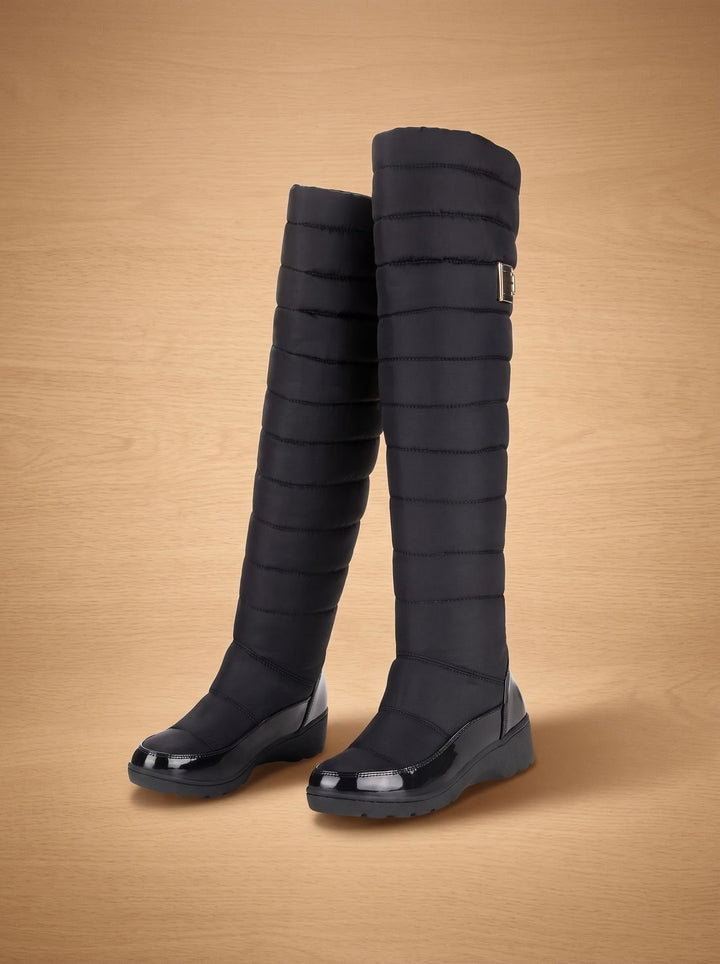 Damen Plateau-Stiefel warm gefüttert für Winter in Schwarz