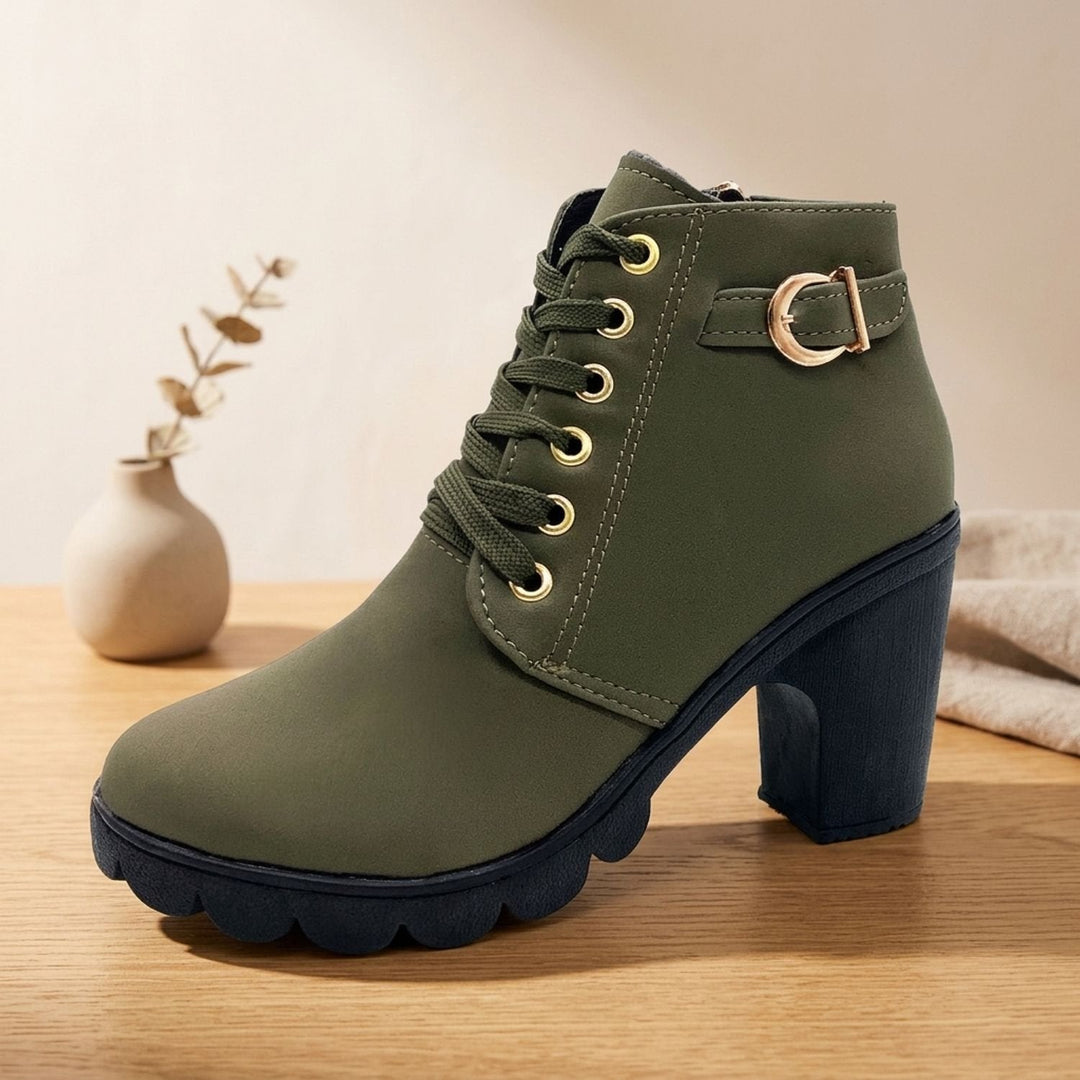 Damen Plateau-Stiefeletten für den Winter in Armeegrün