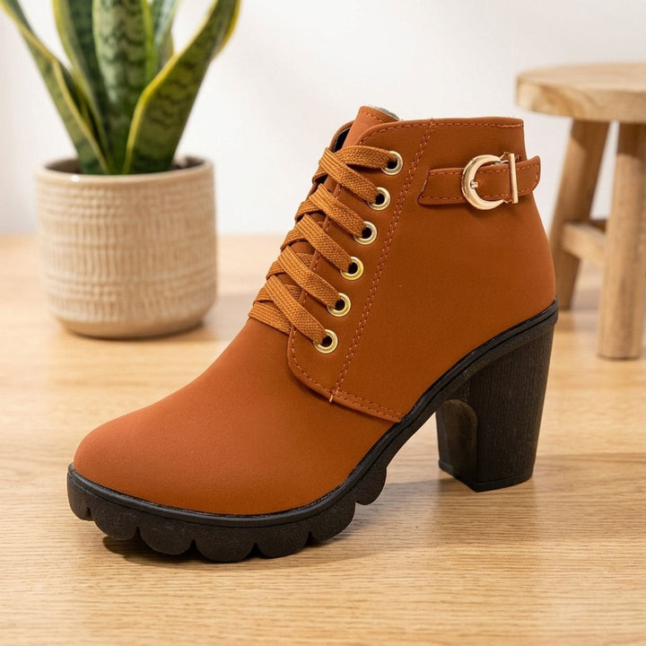 Damen Plateau-Stiefeletten für den Winter in Braun