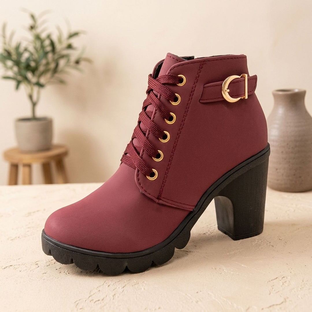 Damen Plateau-Stiefeletten für den Winter in Weinrot