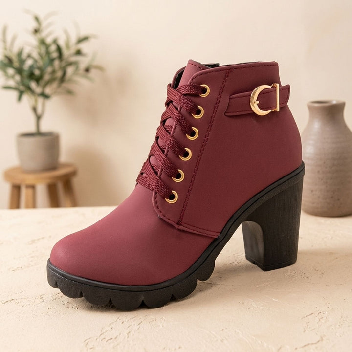 Damen Plateau-Stiefeletten für den Winter in Weinrot