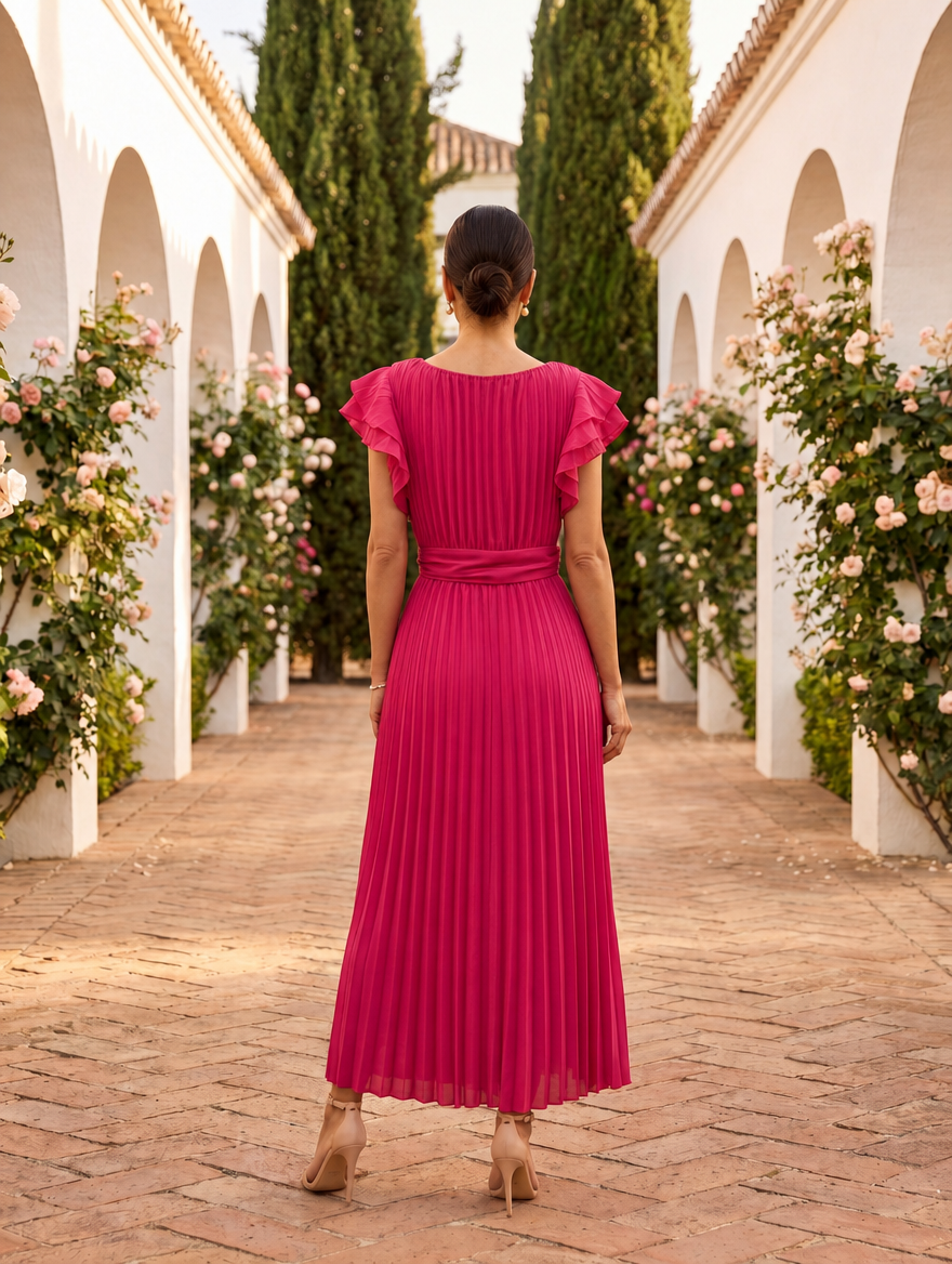 Damen Plissee Maxikleid für Hochzeitsgäste (2)