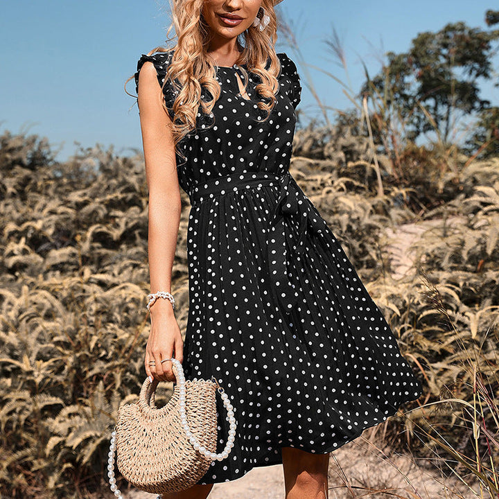 Damen Polka-Dot A-Linie Kleid