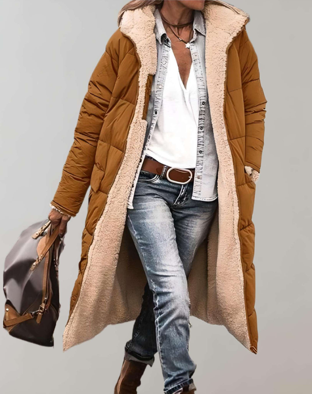 Damen Puffer Jacke für Herbst in Braun