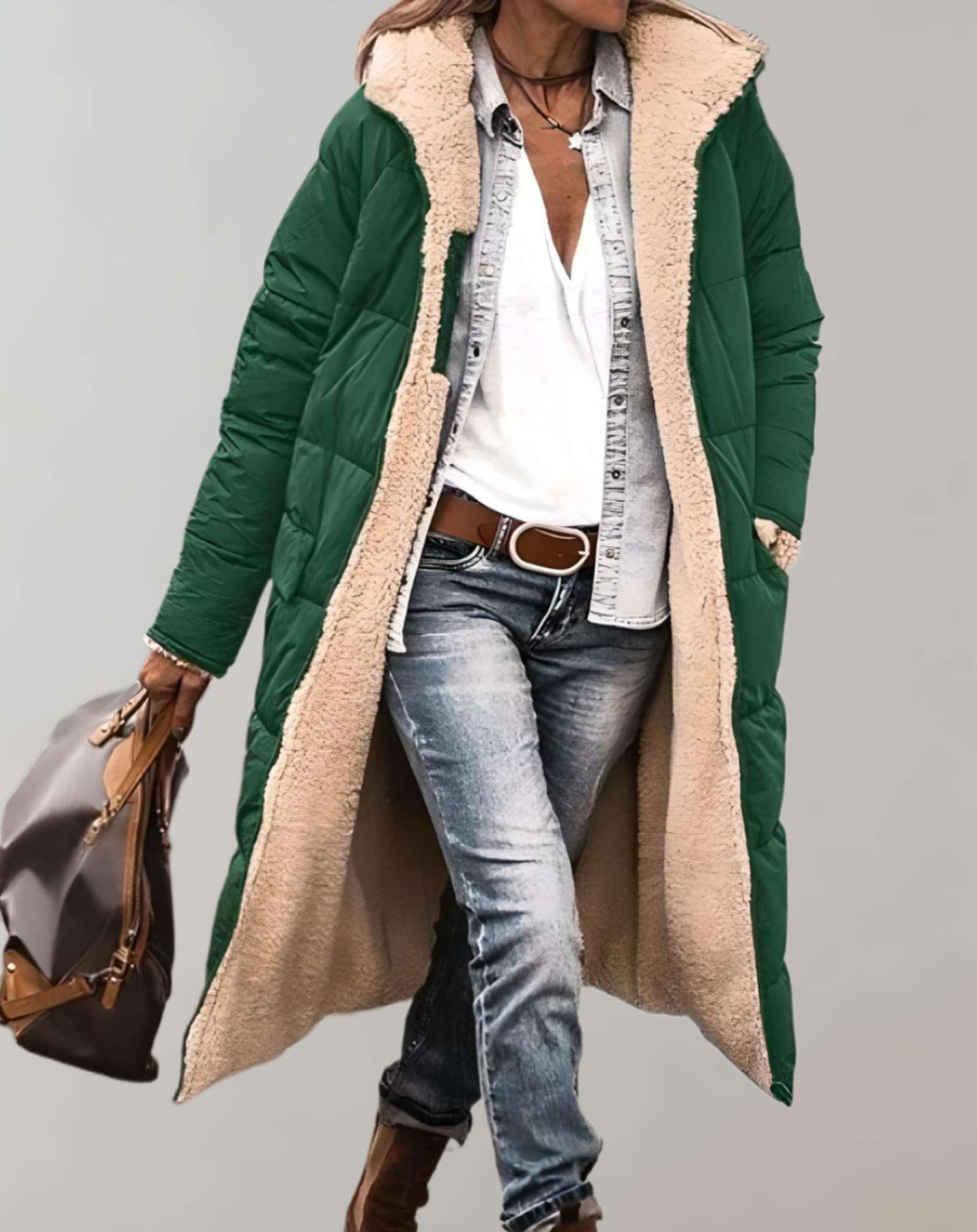 Damen Puffer Jacke für Herbst in Grün